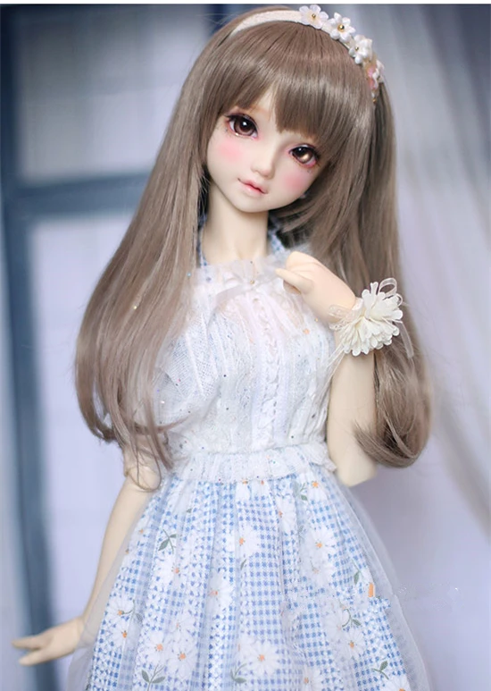 

BJD Doll Wig suitable for 1-31-4 wigs high-temperature Silk, Long Brown hair linen gray doll accessories