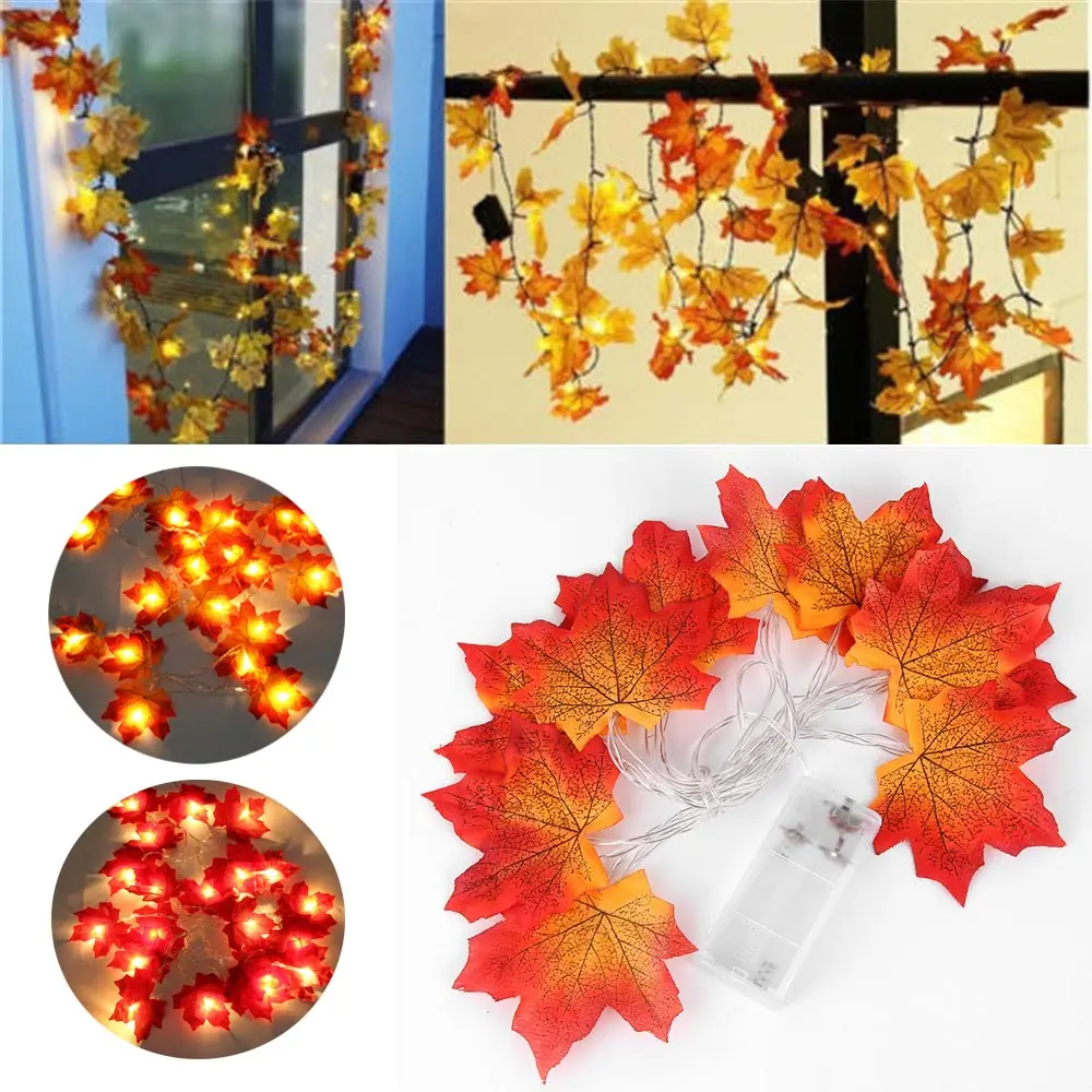 

1.5M10Led 3M 20 Led Maple Leaves LED String AA Battery Operated Autumn Stair Railing Decoration Plants Fence Party Lights