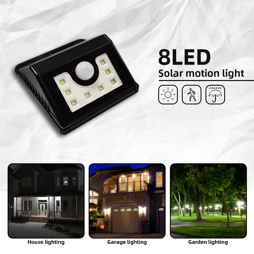 Настенный светильник на солнечной батарее 8 светодиодов 3 режима уличная