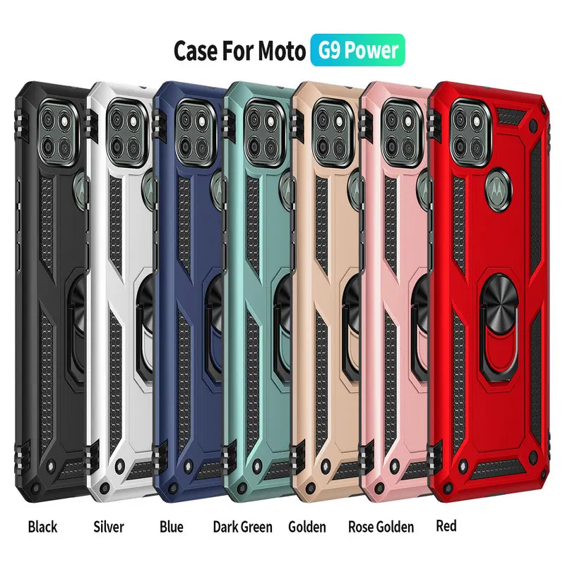 for motorola g9 power magnetic metal finger ring stand phone case for moto g9 power hybrid 360 protection shockproof back cover free global shipping