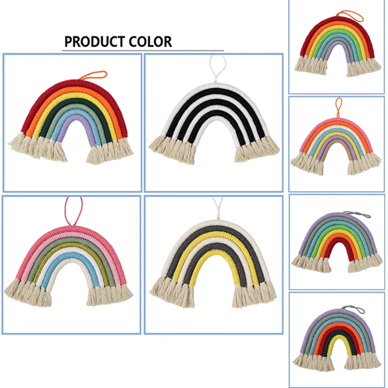 

Nordic Hand-woven Rainbow Tapestry Boho Rainbow Tassel Wall Hanging Ornaments Kids Room Decoration Wind Chimes Photo Props