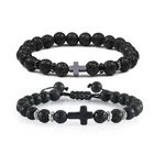 Натуральный крест браслеты для мужчин из вулканической лавы, тигровый глаз камень браслет из бисера Деревянный Молитва йоги ручной регулировкой, ювелирное изделие для женщин