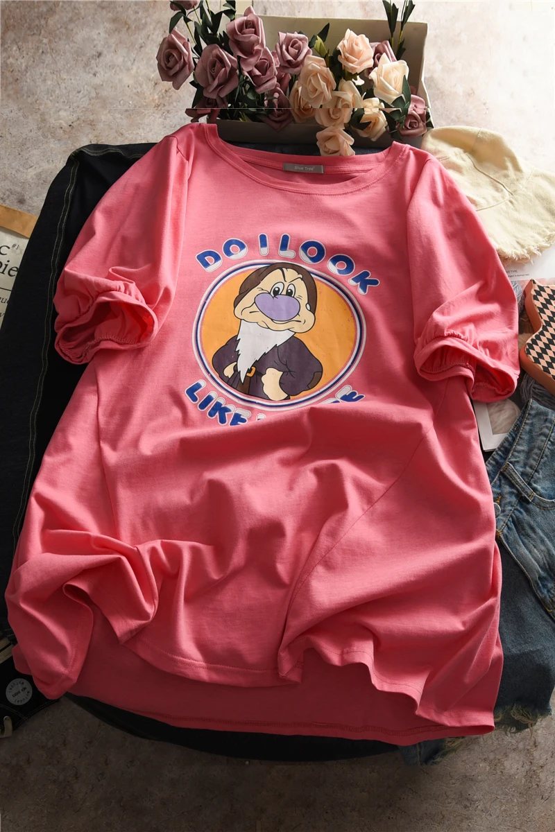 

Disney Doilook Women's Cartoon T-shirt Loose Casual O-Neck Korean Clothes Kawaii Harajuku Clothing Womens Long Sleeve Cotton
