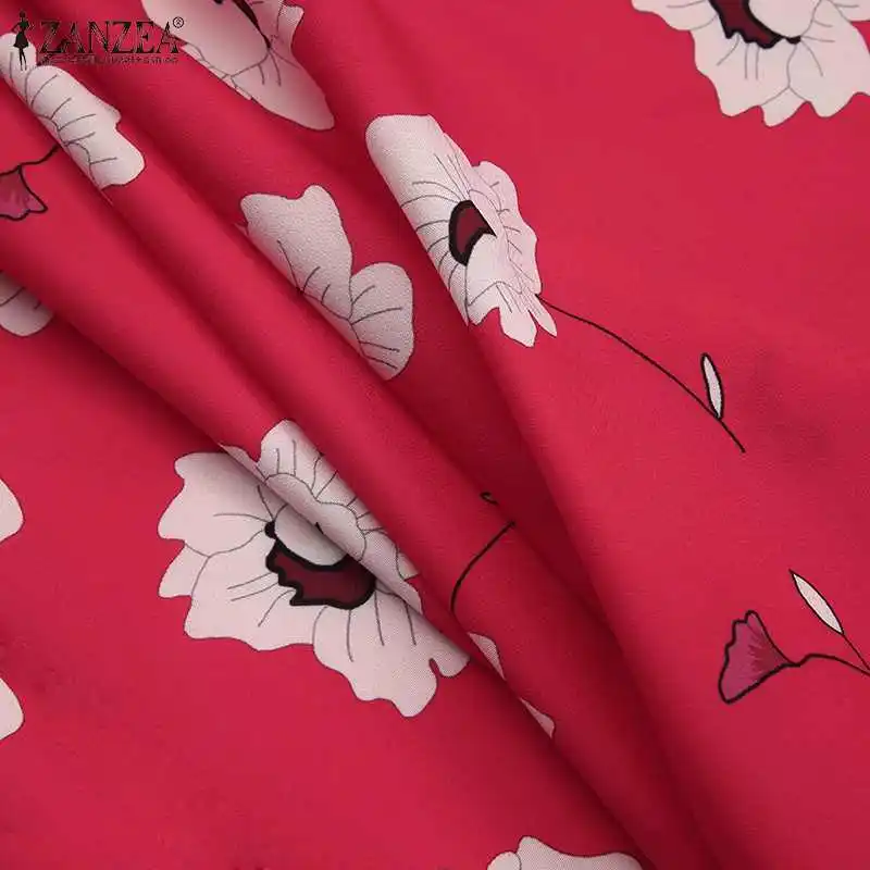 

Bohemian Floral Print Dresses ZANZEA 2021 Autumn Lace Up Maxi Vestidos Casual Ladies Puff Sleeve V-neck Sundress Oversize 5XL