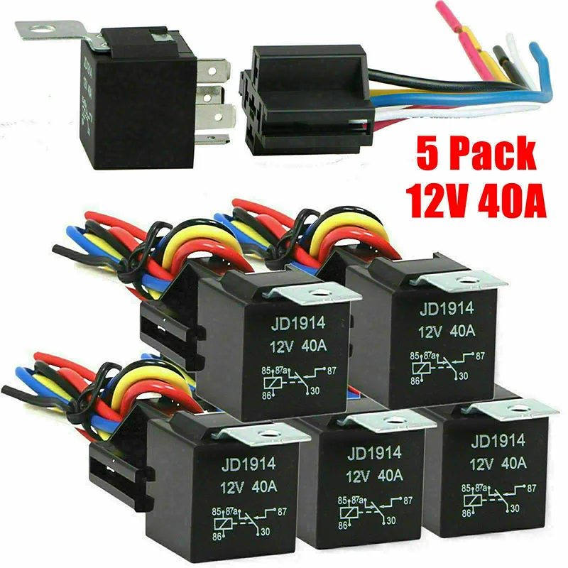 

12V 5Pcs Car Automotive DC 5Pin 40A SPDT Relay Switch Harness Socket Waterproof