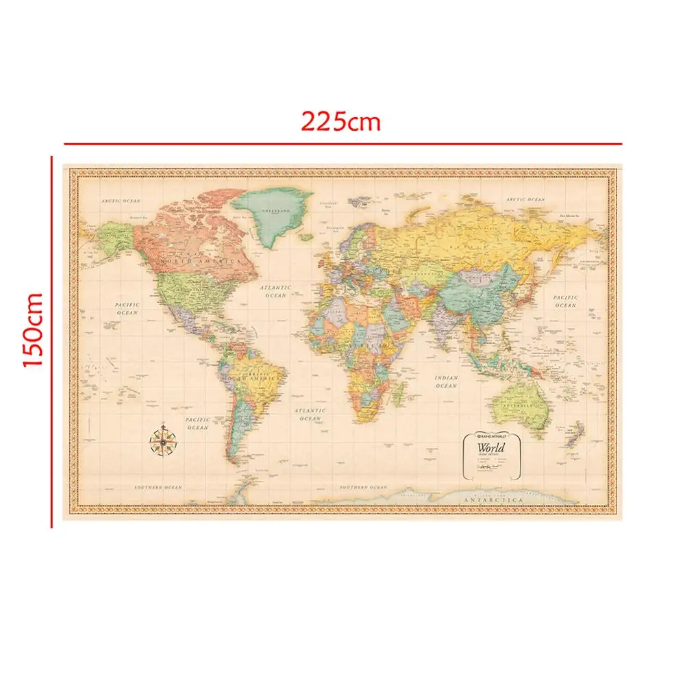 World Map Classic Edition Non-woven Vinyl Spray Map Without National Flag 150x225cm the world map physical map 150x225cm waterproof foldable map without national flag for travel and trip office