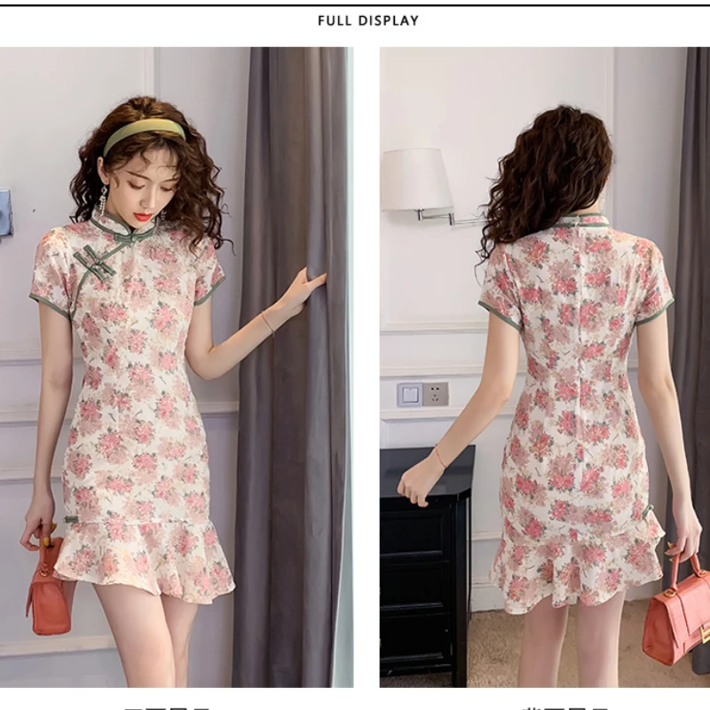 

Summer Slim Sexy Party Casual Qipao Traditional Chinese Clothes Modern Cheongsam Mermaid Mini Dress for Women Vestido De China