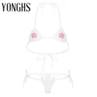 Женский комплект микро-бикини, эротические купальники, купальный костюм, бюстгальтер с лямкой на шее и шнуровкой, стринги, трусики, бикини, пляжная одежда