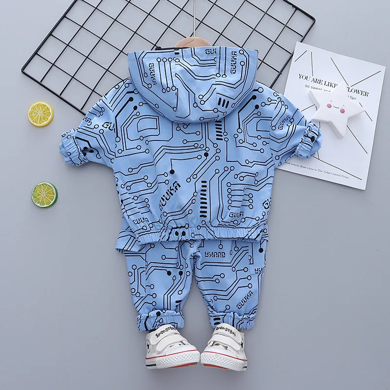 

New Spring Baby Girl Casual Clothes Sets Kids Boys Geometric Pattern Jacket+Pants 2Pcs/setsToddler Fall Clothing Sportswear 2021