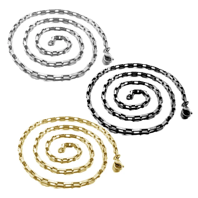 Мужское ожерелье нержавеющая сталь длинные золотые цепочки ожерелья Коробки