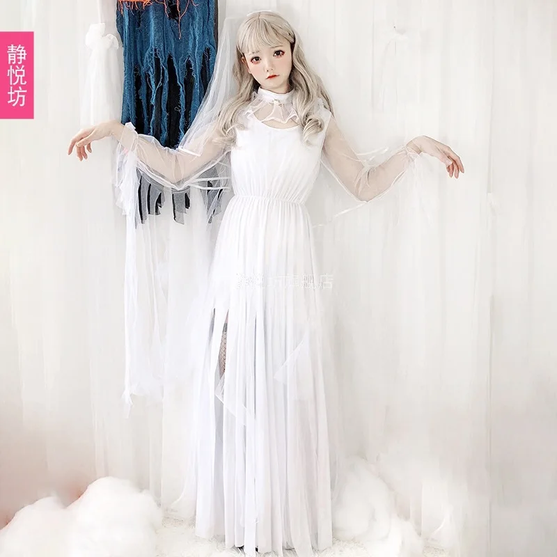 Женский костюм на Хэллоуин длинное черно-белое платье с имитацией зомби стиль