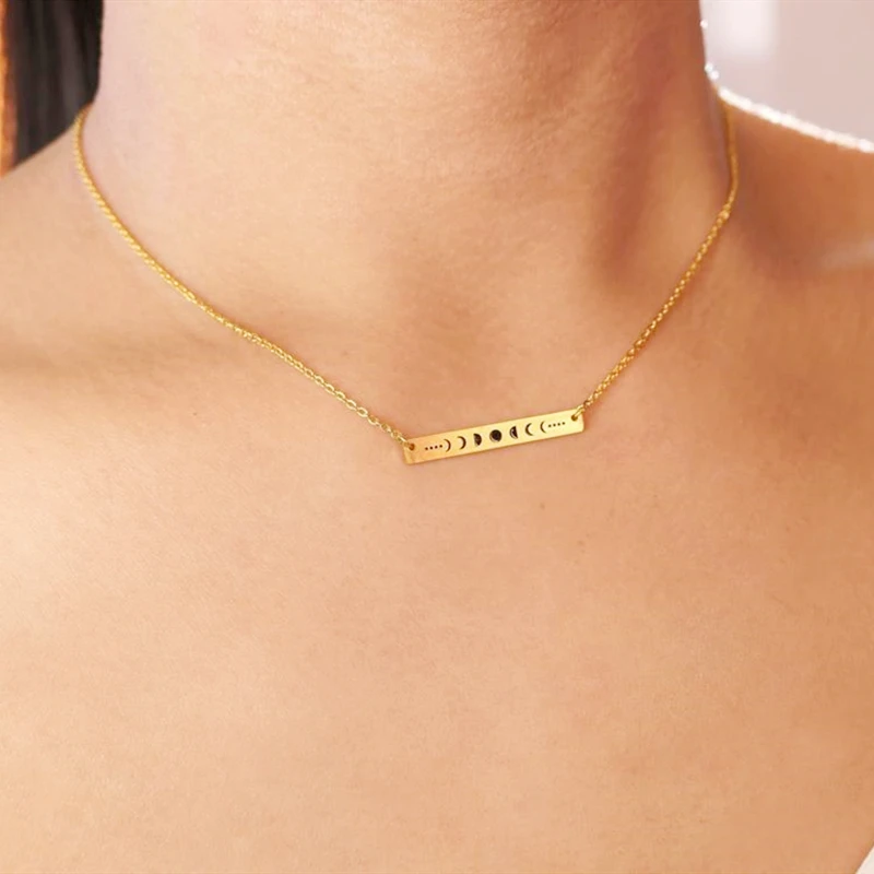 Женское колье с лунным талисманом длинное Золотистое Ожерелье из нержавеющей