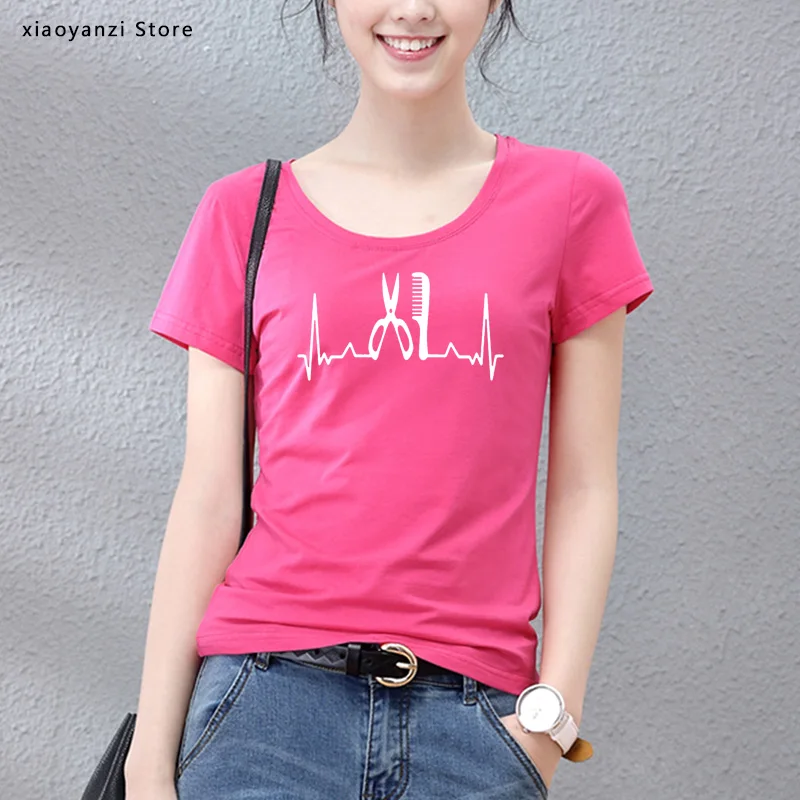 

Hairstylist heartbeat Print Women Tshirts Cotton Casual Funny t Shirt For Lady Young Top Tee Hipster 5 Color tops-815