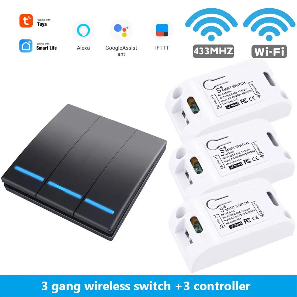B 3 gang 3 Receiver SMATRUL Tuya Smart Life APP WiFi кнопочный переключатель светильник RF 433 МГц настенный DIY релейный таймер модуль Google Home Amazon Alexa 110 220 В - Color: B 3 gang 3 Receiver