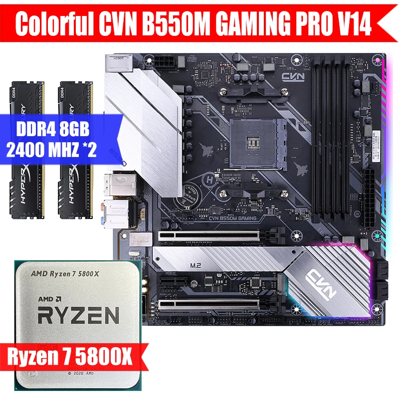 

Colorful CVN B550M GAMING PRO V14 & AMD CPU Ryzen 7 5800X &Kingston DDR4 8GB*2 Combination Kit M.2 USB3.0 Socket AM4 M-ATX/5900x
