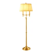 Vintage Hotel Living Room Study Brass Floor Lamp High Quality Linen Lampshade Simple Luxury All Copper E27 LED Floor Lights