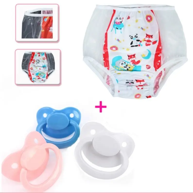 abdl adult baby diapers animal print diapers panties pvc reusable panties Baby pants ddlg with 3PCS adult Pacifier ​little space