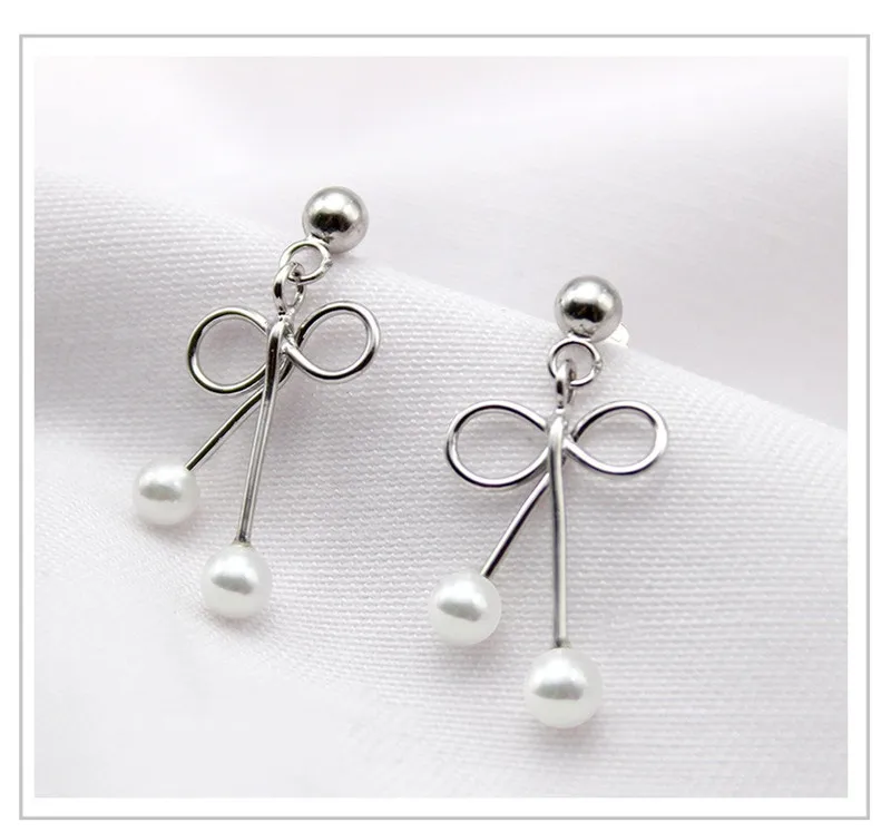 

Trendy Silver 925 Sterling Earrings For Women Jewelry Vintage Pearl Bowknot Earring Female Party Accessories Girls Birthday Gift