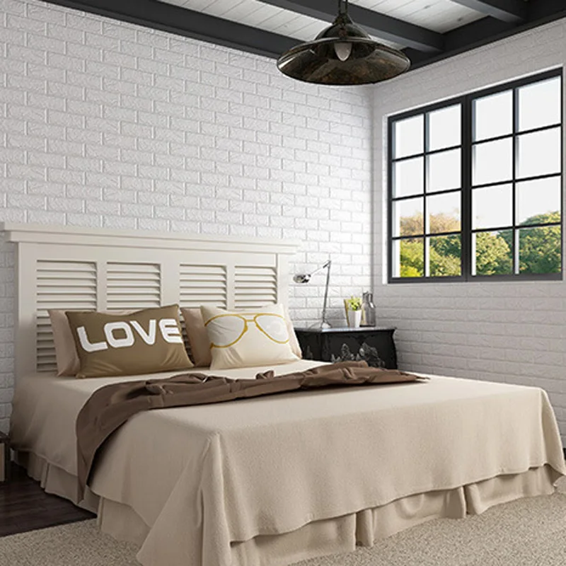 

3D Foam Waterproof Brick Wall Stickers Tile Self-Adhesive DIY 70cm*77cm Wallpaper Panels Decor White Stickers