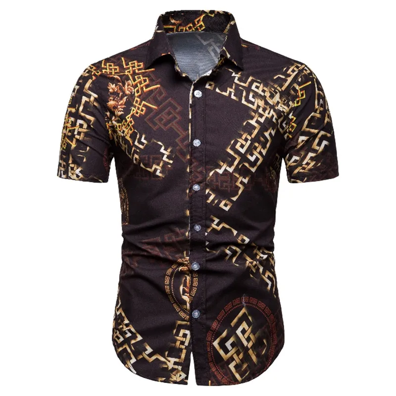 

2019 Summer Fashion New Men's Casual Short Sleeve Flower Shirt / Male Slim Beach Vacation Floral Blouses