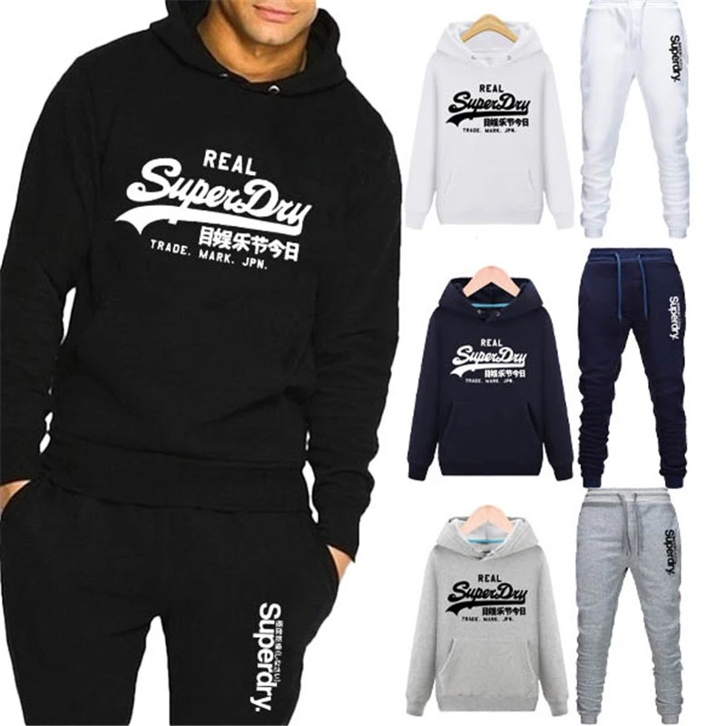 

Mannen Set 2 Delige Set Trainingspak Toevallige Effen Kleur Trui Capuchon + Broek Sport Pak Sweatshirts Sportwear Mannen Kleding