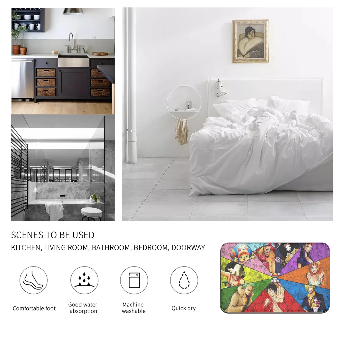 

One Piece Anime Graphic Printed Flannel Room Bathroom Mat Doormat Size 40Cm By 60Cm Room Bedroom Home Decoration Free Shiping