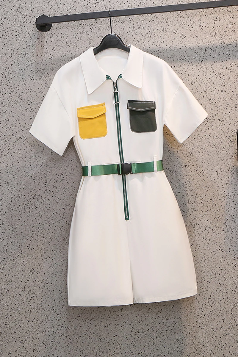 

Summer Rompers Women Short Sleeve Zipper Lapel Slim Plus Size Wide Leg One Piece Shorts Overalls Streetwear Fashion Jumpsuit