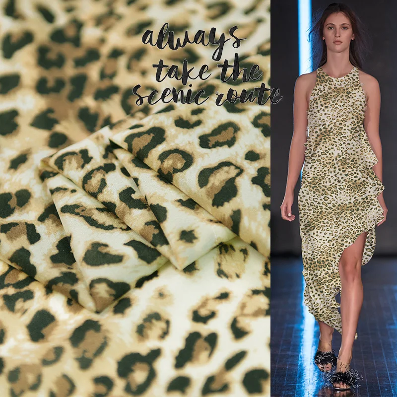 Женская шифоновая ткань с леопардовым принтом 55% шелк 45% спандекс ширина 125