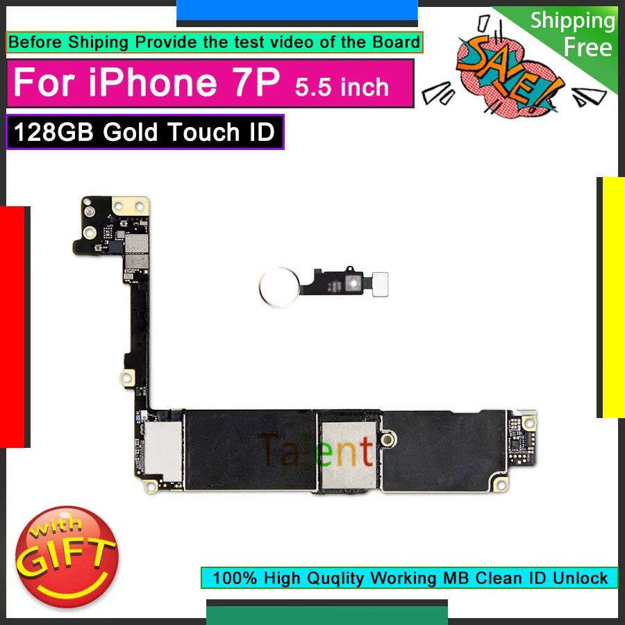 Для IPhone 7 Plus материнская плата 128 ГБ Gold Touch ID кнопка Home разблокированная