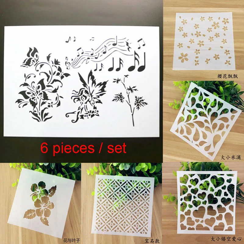 

6pc Layering Stencils For Walls Painting Template Scrapbooking Stamps Album Decoration Embossing DIY Office School Supplies