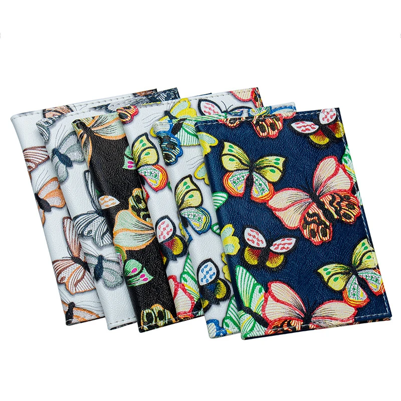 

Women Passport Cover Butterfly Printing Card Holder Travel Passport Holder Imitation Embroidery Butterfly Passport Holder