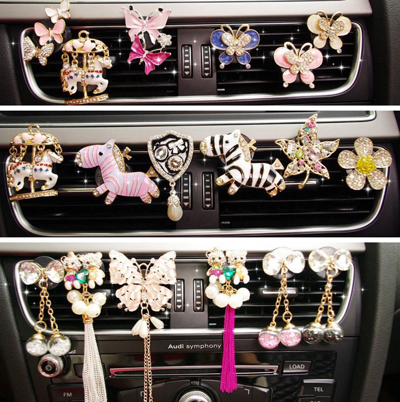 Cute cartoon ballet girl diamond flower car perfume clip air conditioner vent deodorant aromatherapy pearl jewelry for women | Автомобили