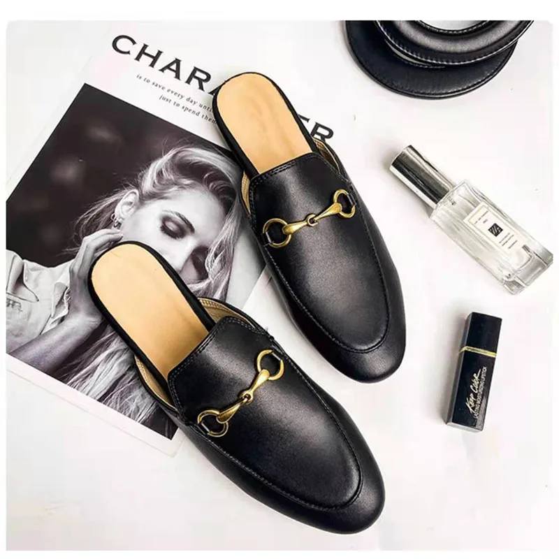 

Кожаные шлепанцы Muller для женщин, новинка весны и лета, сандалии и тапочки Baotou на плоской подошве для мужчин и женщин, обувь большого размера