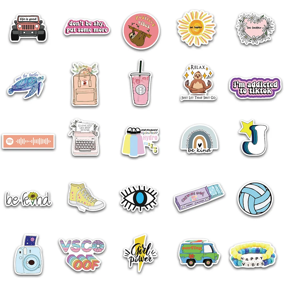 

50PCS Cartoon Cute Style VSCO Girl Stickers Fresh Beach Flower For Laptop Luggage Skateboard Suitcase Decals Graffiti Sticker F5