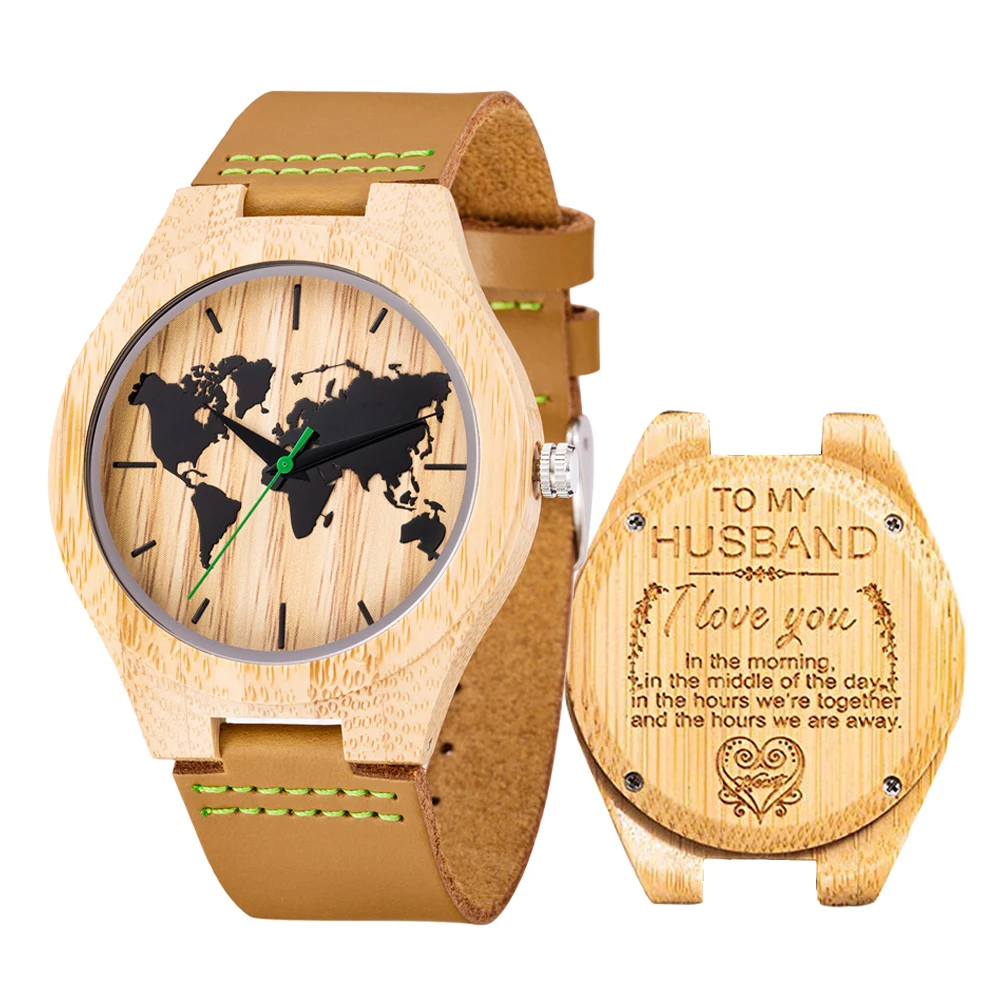 

Mens UWOOD Luxury Quartz Watch Casual Bamboo Wood Watch World Map Compass Casual Fashion Wood Bamboo Watch