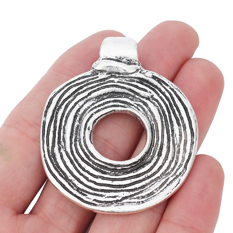 

3 x Tibetan Silver Round Open Zamak Donut Spiral Swirl Vortex Charms Pendants Double Sided for Jewelry Making Findings 55x46mm