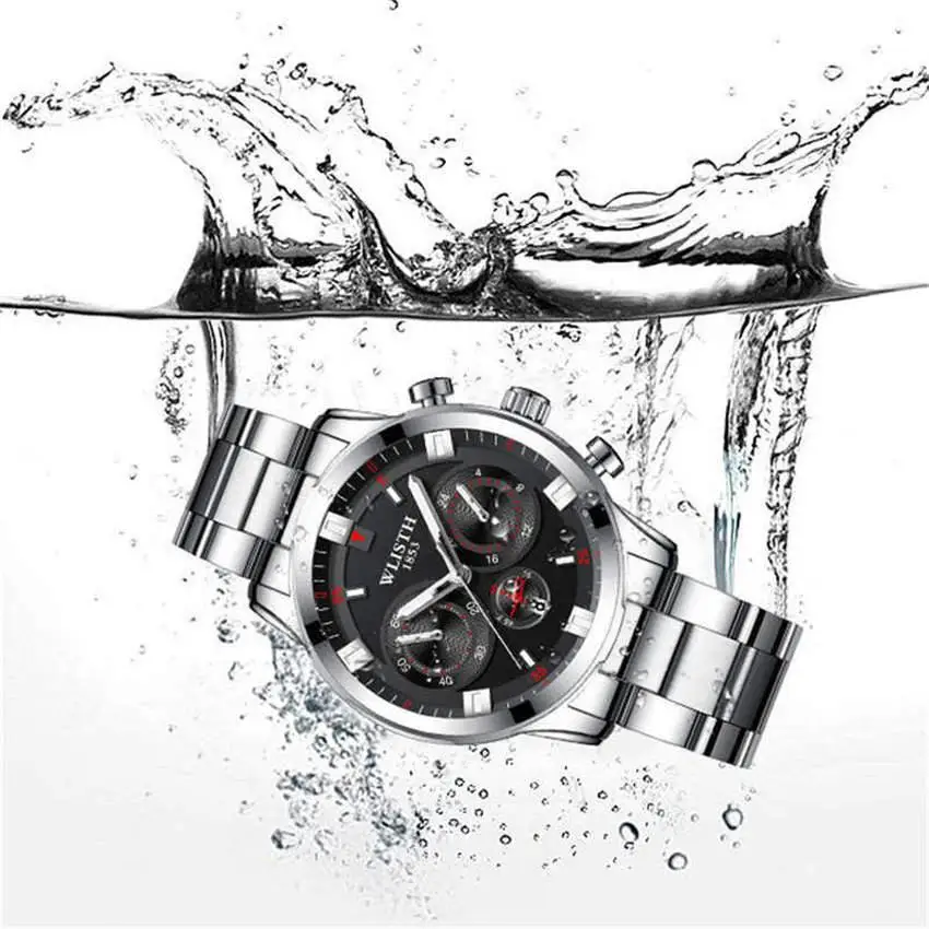

WLISTH мужские часы из нержавеющей стали, наручные часы, подлинный бренд, Кварцевые водонепроницаемые наручные часы с автоматическим календар...