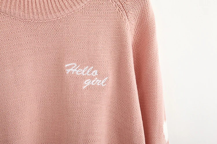 Осень-зима 2019 женский свитер с вышивкой в виде сердечек милый вязаный Модный