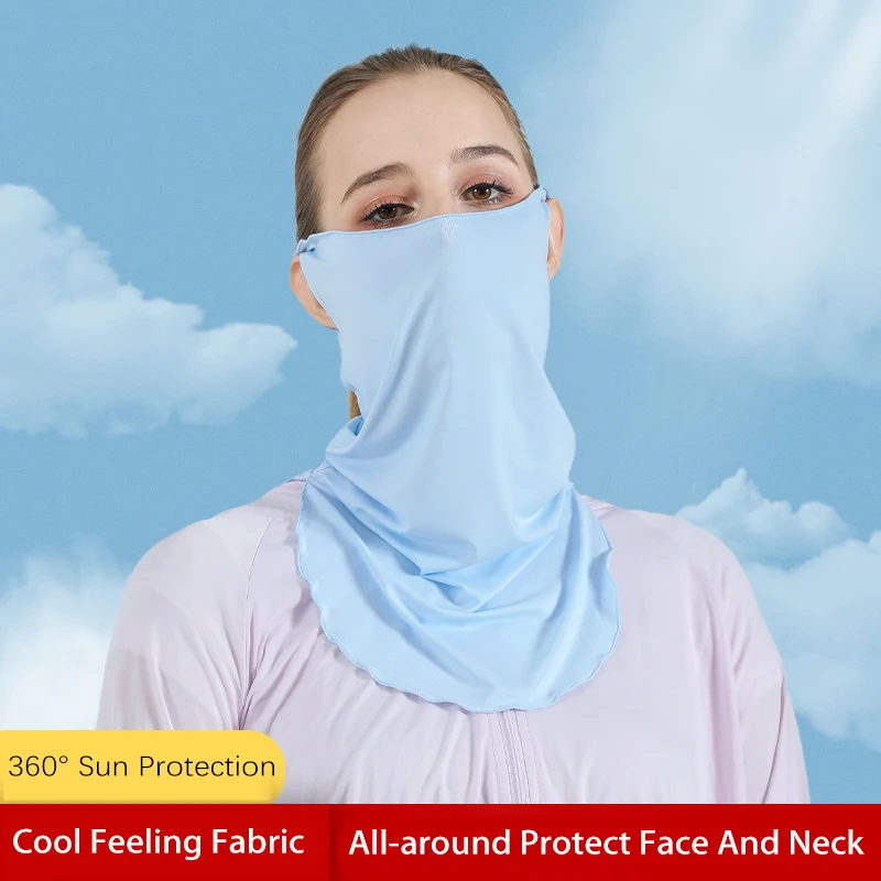 

Summer Hang Ear Women Mask Outdoor Cycling Sun UV Protection Breathable Neckerchief Lady Bandana Ice Silk Neck Cool Scarf