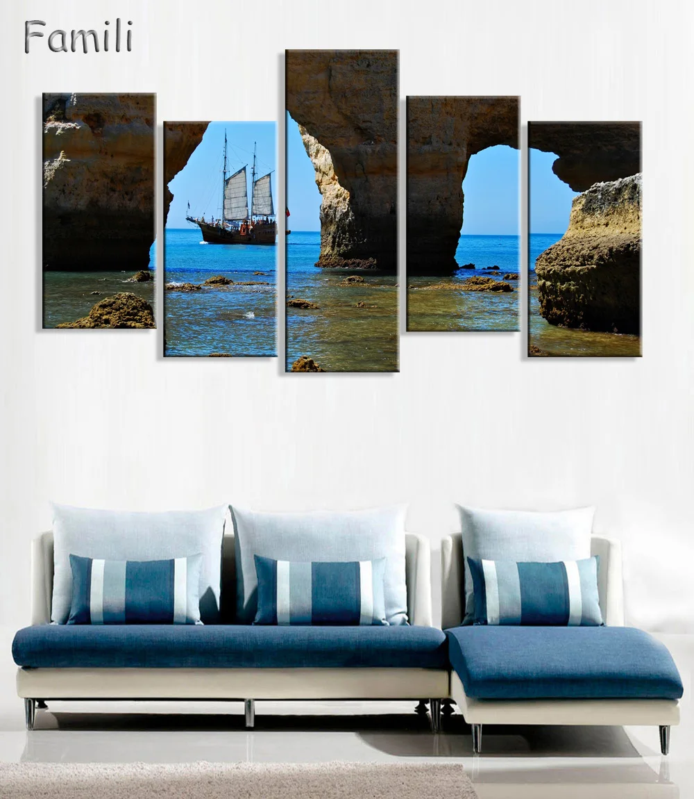 5Pieces/set Unframed Sailing Boat Canvas Painting Art Posters and Prints Landscape Wall Home Decor for Living Room Deco | Дом и сад
