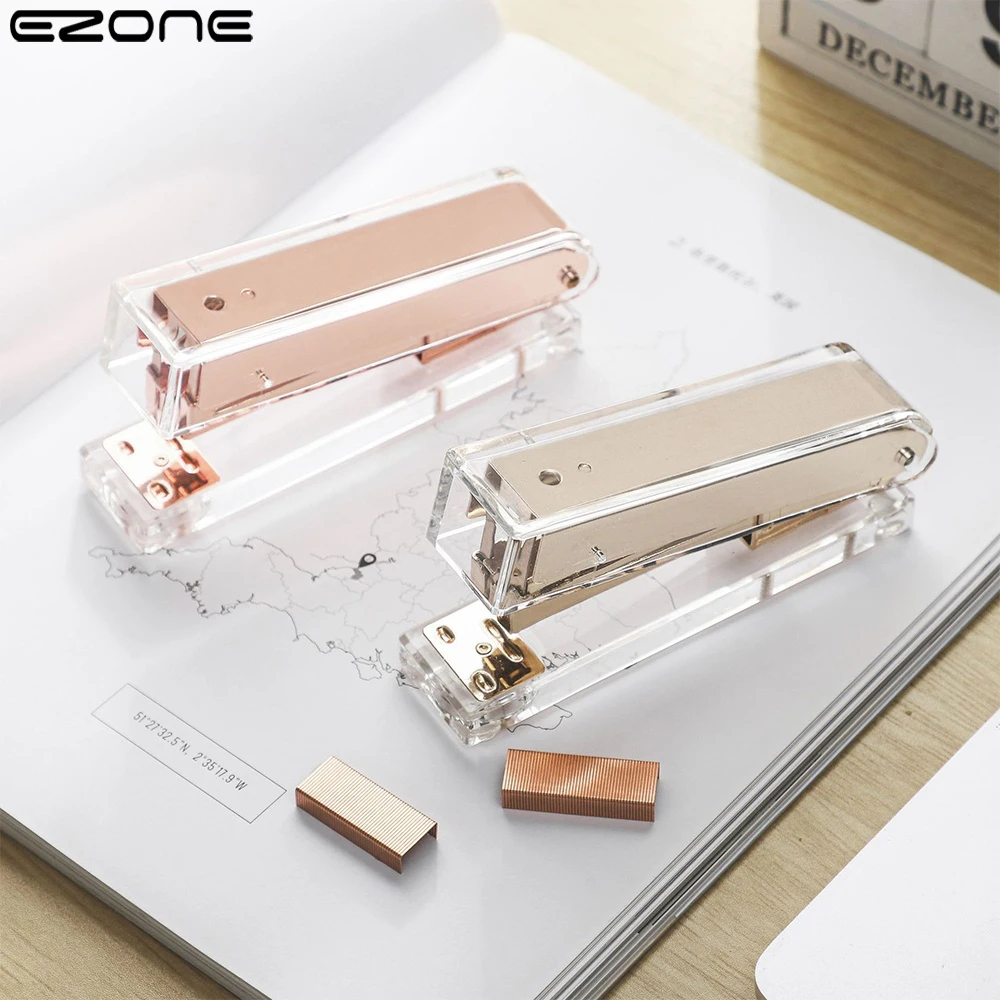 

EZONE transparent Stapler Staple Remover Stationery 24/6 Binder Clips and Paper Clip Office Supplies Set Office Desk Accessories