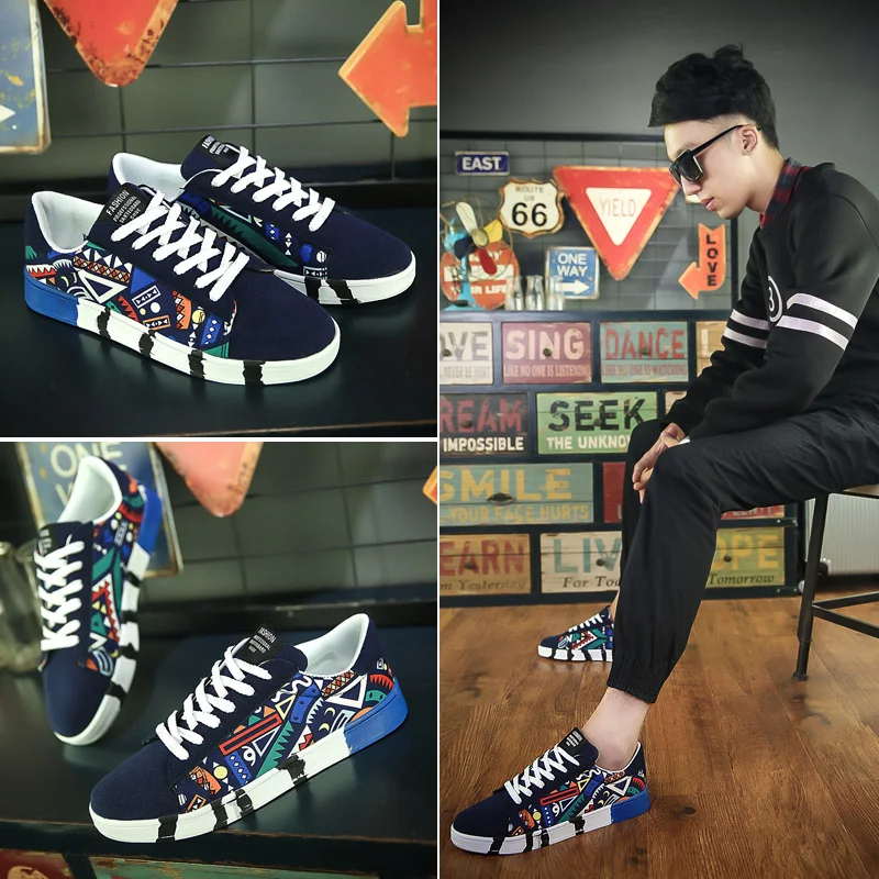 New Men Sneakers Casual Shoes Lovers Printing Fashion Flat Tenis Masculino Vulcanized Zapatos De Hombre | Обувь