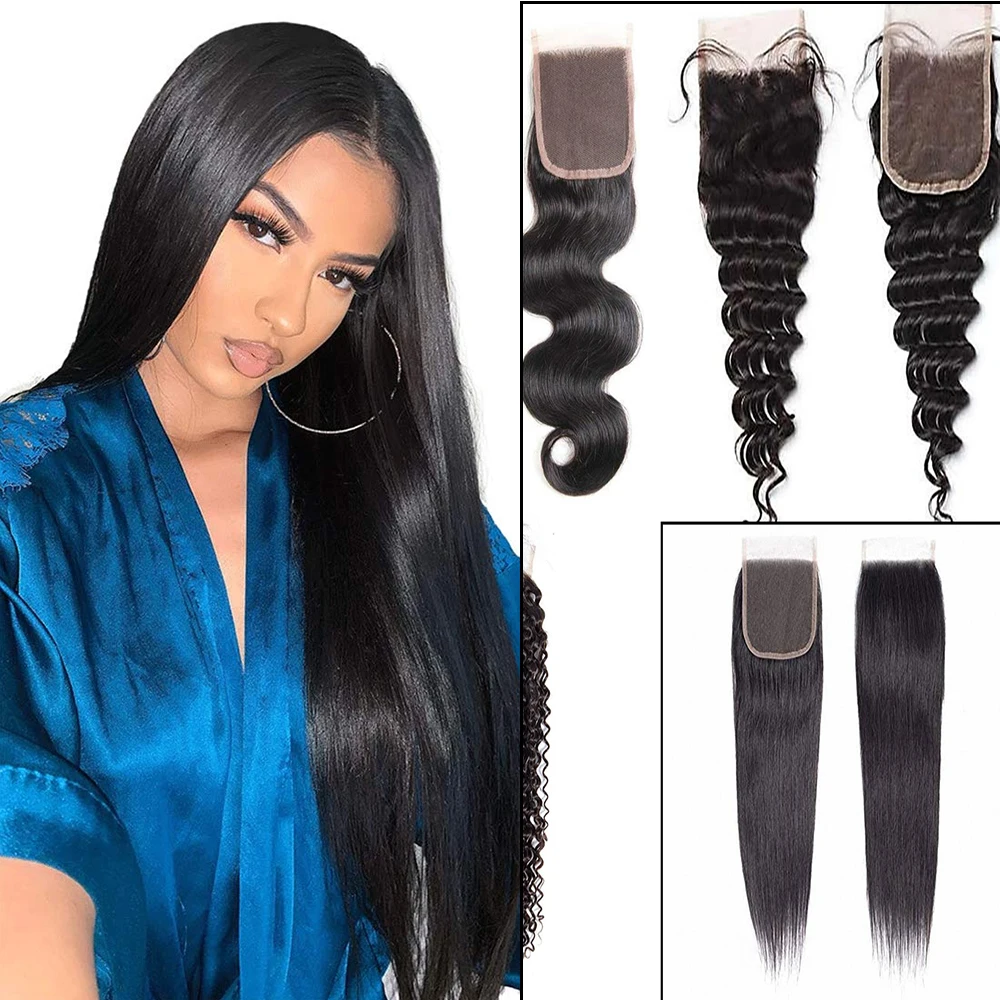 

Closure Only Cheap 100% Brazilian Human Hair Natural 4x4 Free Part Body Wave Kinky Curly Closure Hair extension wholesale