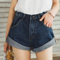 high waist denim shorts women elastic high waist korean style wide leg shorts loose 2021 new summer clothes for lady solid jeans