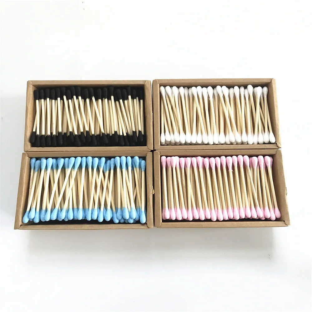 1000 шт. цветные смешанные бамбуковые ватные палочки с двойной головкой для