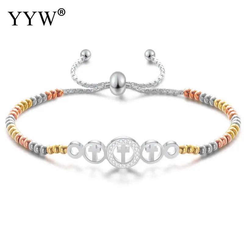 Женский браслет из титановой стали с бусинами сужающийся лак регулируемый