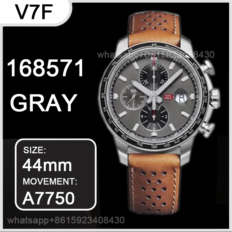 

Men's Automatic Mechanical Watch 44MM 168571 SS V7F 1:1 Best Edition Gray Dial on Brown Gummy Strap A7750 movement