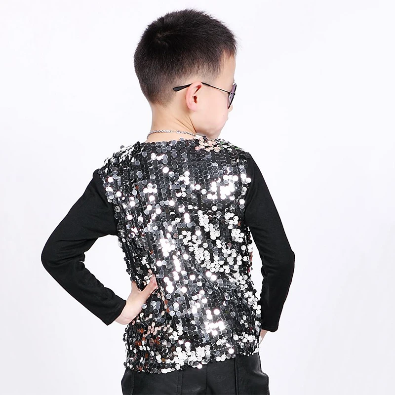 Детский костюм в стиле хип-хоп серебристая танцевальная куртка с блестками жилет