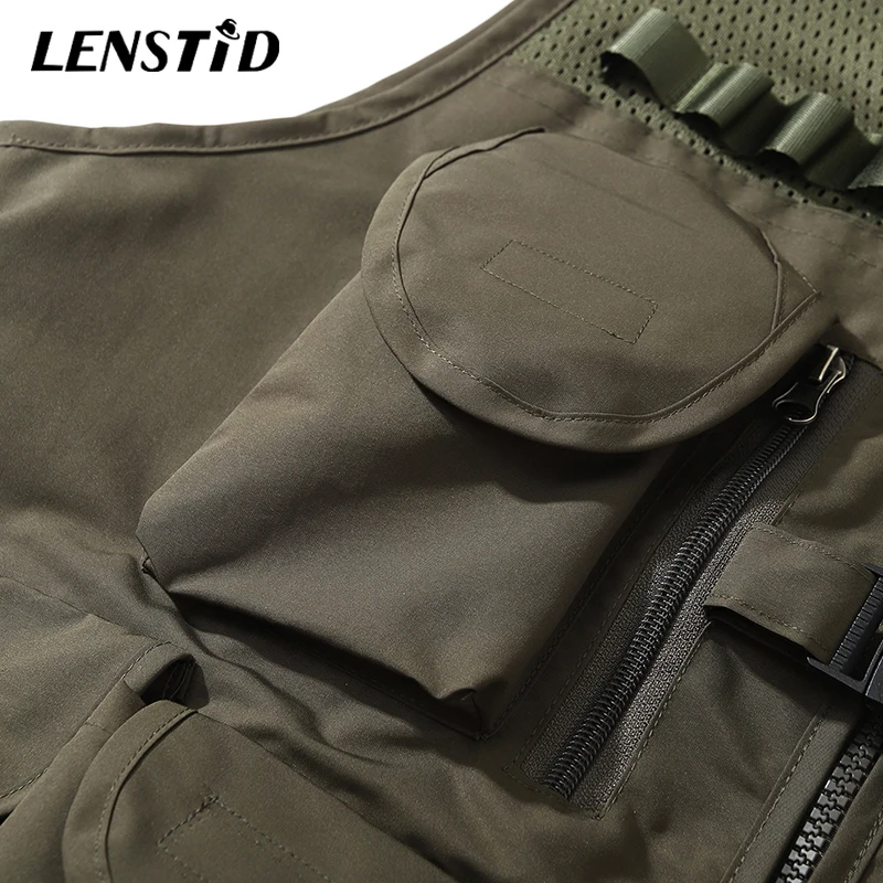

LENSTID Men Combat Vest Hip Hop Multi Pocket Tactical Sleeveless Jacket 2021 Harajuku Streetwear Waistcoat Bomber Military Vests