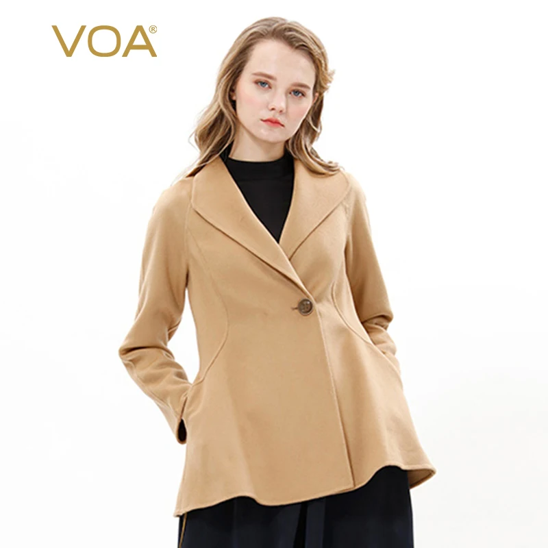 

VOA Rare 14.75 Micron Fine Pure Small Cashmere Lapel Collar Sleeves Short Slim Double-Sided Cashmere Winter Coat Women S1333